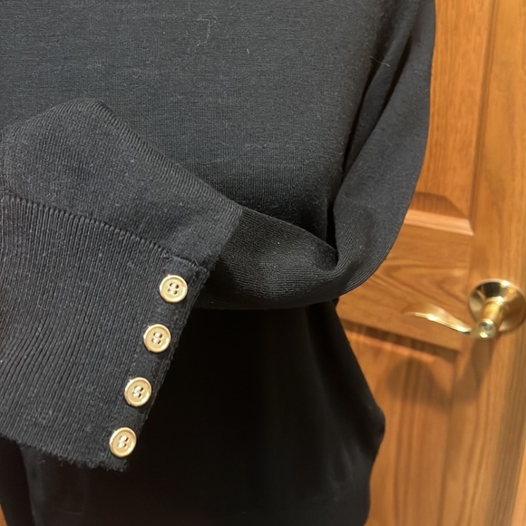 Classic Fine Gauge Black Crewneck Women’s Sweater with Gold buttons - Medium - Picture 2 of 5